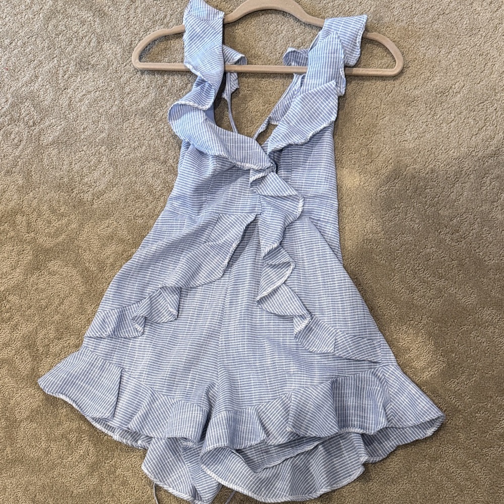 Blue Striped Ruffle Romper